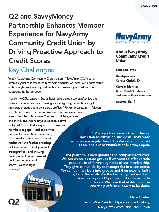 Q2 and SavvyMoney Drive NavyArmy CCU's Proactive Approach to Credit Scores