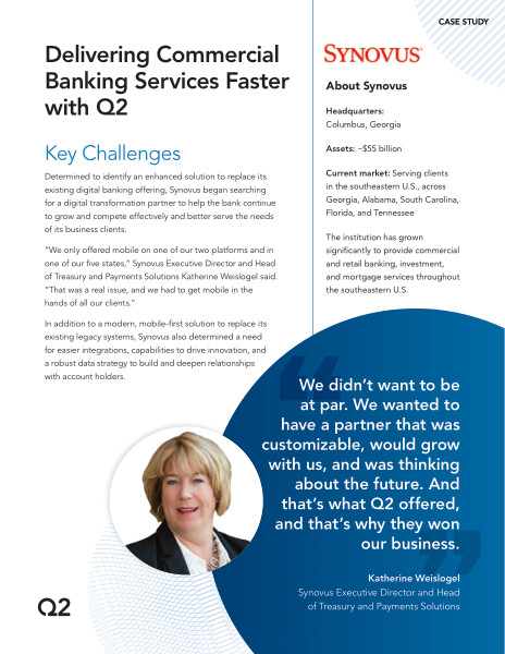 Q2 helps Synovus deliver commercial services faster